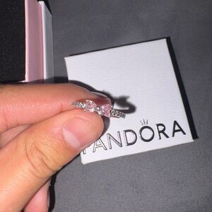 Pandora Silver and Pink Bow Ring